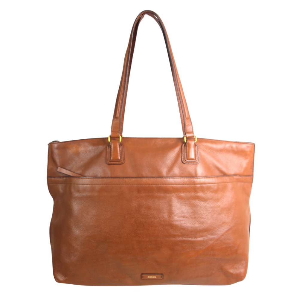 LARGE Fossil BROWN REAL LEATHER TOTE BUSINESS LAPTOP SHOULDER BAG HANDBAG PURSE